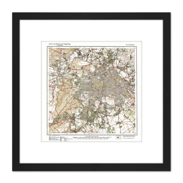 Artery8 Map Antique 1922 Reich Office Berlin City Old Replica 8X8 Inch Square Wooden Framed Wall Art Print Picture with Mount in Black - image 1