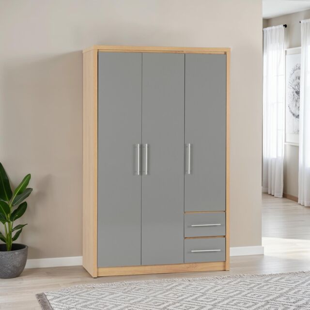 Seconique Seville 3 Door 2 Drawer Wardrobe in Grey - image 1