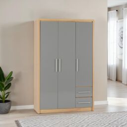 Seconique Seville 3 Door 2 Drawer Wardrobe in Grey - thumbnail 1