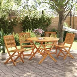 Berkfield Home 5 Piece Folding Garden Dining Set Solid Wood Acacia in Brown - thumbnail 2