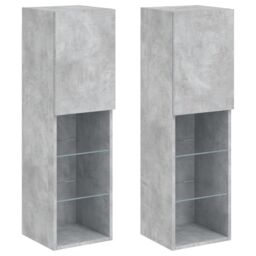 Berkfield Home TV Cabinets with LED Lights 2 pcs Concrete Grey 30.5x30x102 cm - thumbnail 2