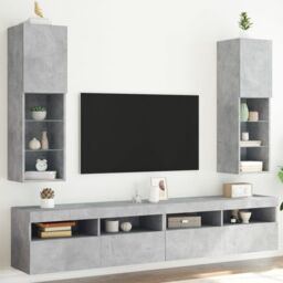 Berkfield Home TV Cabinets with LED Lights 2 pcs Concrete Grey 30.5x30x102 cm - thumbnail 3