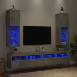Berkfield Home TV Cabinets with LED Lights 2 pcs Concrete Grey 30.5x30x102 cm - thumbnail 4