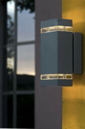Loops Outdoor IP44 Twin Wall Light Sconce Dark Grey LED 7.6W Bulb Outside External - thumbnail 2