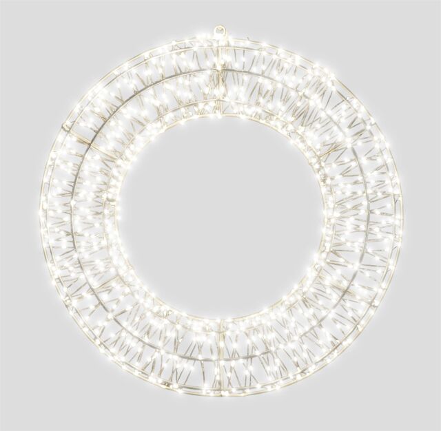 Xmas Haus 70x9cm 2D White Metal Wreath with 1200 Cool White LED in Black - Size: 70x9 cm - image 1