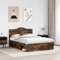 Berkfield Home Bed Frame Smoked Oak 140 x 200 cm Solid Pine Wood in Brown - thumbnail 3