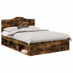 Berkfield Home Bed Frame Smoked Oak 140 x 200 cm Solid Pine Wood in Brown - thumbnail 2