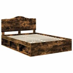 Berkfield Home Bed Frame Smoked Oak 140 x 200 cm Solid Pine Wood in Brown - thumbnail 4