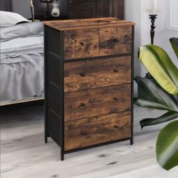 FURNOS 5 Fabric Drawer Bedroom Dresser Storage Organiser Rustic Brown - thumbnail 4