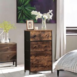 FURNOS 5 Fabric Drawer Bedroom Dresser Storage Organiser Rustic Brown - thumbnail 3