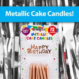 VFM e-Store 12 Metallic Rose Gold Birthday Cake Candles & Topper Set - thumbnail 2