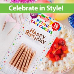 VFM e-Store 12 Metallic Rose Gold Birthday Cake Candles & Topper Set - thumbnail 3