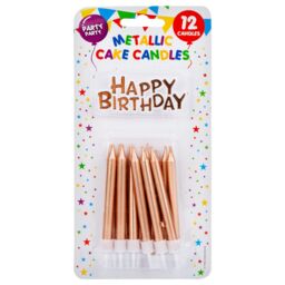 VFM e-Store 12 Metallic Rose Gold Birthday Cake Candles & Topper Set