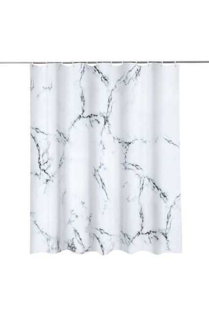 Neel Blue Grey & White Marble Polyester Shower Curtain With 12 Hooks, Waterproof - 180x200cm - Size: 180 cm width x 200 cm drop - image 1