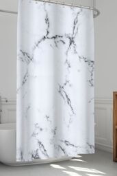 Neel Blue Grey & White Marble Polyester Shower Curtain With 12 Hooks, Waterproof - 180x200cm - Size: 180 cm width x 200 cm drop - thumbnail 6