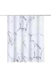 Neel Blue Grey & White Marble Polyester Shower Curtain With 12 Hooks, Waterproof - 180x200cm - Size: 180 cm width x 200 cm drop - thumbnail 1