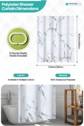Neel Blue Grey & White Marble Polyester Shower Curtain With 12 Hooks, Waterproof - 180x200cm - Size: 180 cm width x 200 cm drop - thumbnail 2