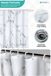 Neel Blue Grey & White Marble Polyester Shower Curtain With 12 Hooks, Waterproof - 180x200cm - Size: 180 cm width x 200 cm drop - thumbnail 4