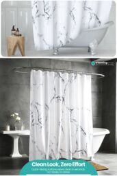 Neel Blue Grey & White Marble Polyester Shower Curtain With 12 Hooks, Waterproof - 180x200cm - Size: 180 cm width x 200 cm drop - thumbnail 5