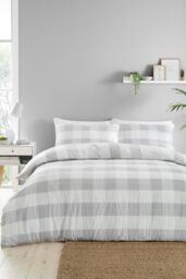Fusion 'Seersucker Gingham' Textured Duvet Cover Set in Silver - Size: King