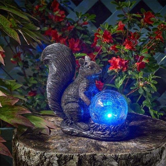 Marco Paul Resin Squirrel Solar Powered Garden Ornament with Crystal Ball 22cm - image 1