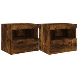 Berkfield Home Beautiful Bedside Cabinets with LED Lights 2 pcs Smoked Oak 50x40 in Brown - thumbnail 3