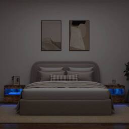 Berkfield Home Beautiful Bedside Cabinets with LED Lights 2 pcs Smoked Oak 50x40 in Brown - thumbnail 4
