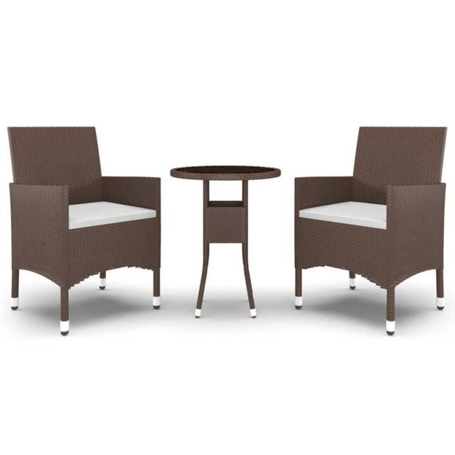 Berkfield Home 3 Piece Garden Bistro Set Poly Rattan & Tempered Glass Brown - image 1