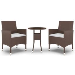 Berkfield Home 3 Piece Garden Bistro Set Poly Rattan & Tempered Glass Brown - thumbnail 1