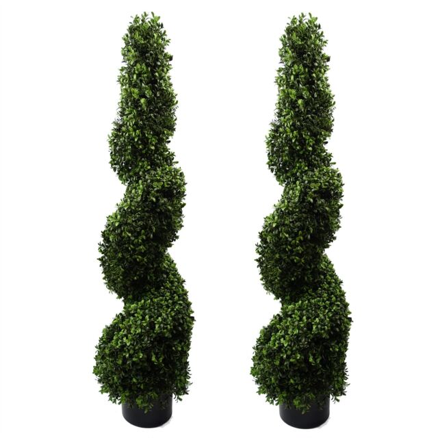 Leaf Artificial 120cm Pair of Spiral Buxus Tree UV Resistant Outdoor in Green - image 1