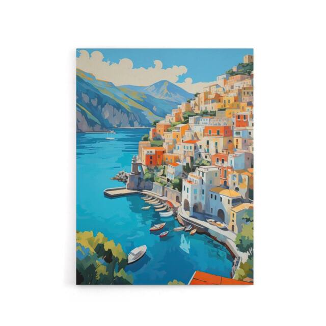 "Artery8 Amalfi Coast Italy Coastal Landscape Canvas Wall Art Print in Blue - Size: W24"" x H32""" - image 1