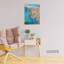 "Artery8 Amalfi Coast Italy Coastal Landscape Canvas Wall Art Print in Blue - Size: W24"" x H32""" - thumbnail 3