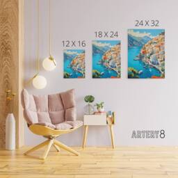 "Artery8 Amalfi Coast Italy Coastal Landscape Canvas Wall Art Print in Blue - Size: W24"" x H32""" - thumbnail 4