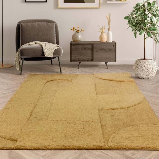 FurnitureboxUK Rift Mustard Yellow Carved Arches Rug - Size: 160 cm x 230 cm - image 1
