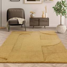 FurnitureboxUK Rift Mustard Yellow Carved Arches Rug - Size: 160 cm x 230 cm - thumbnail 1