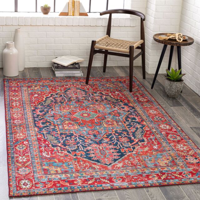 Livabliss Iris-Vintage Blue Red Beige Traditional Boho Living Dining Bedroom Rug - Size: 150 cm x 230 cm - image 1
