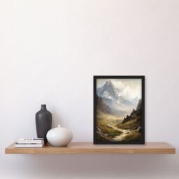Artery8 The Alps Path Switzerland Mountains A Panoramic Landscape Painting Artwork Framed Wall Art Print A4 in Black - thumbnail 4