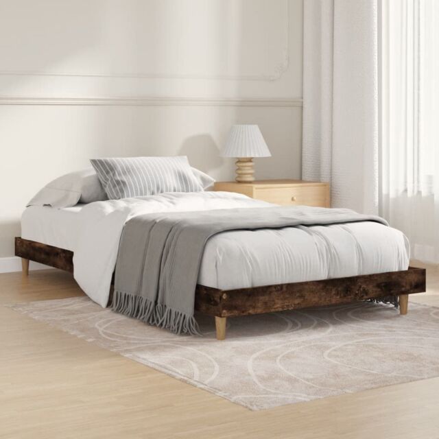 Berkfield Home Bed Frame Smoked Oak 100x200 cm Engineered Wood in Brown - image 1