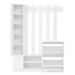 Merax 5-in-1 Hall Tree with Full-Length Mirror, Coat Rack with Shoe Bench in White - thumbnail 9