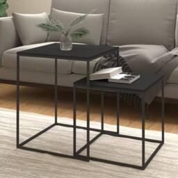 Berkfield Home Premium Coffee Table Set 2 pcs Engineered Wood & Metal in Black - thumbnail 2