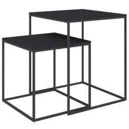 Berkfield Home Premium Coffee Table Set 2 pcs Engineered Wood & Metal in Black - thumbnail 3