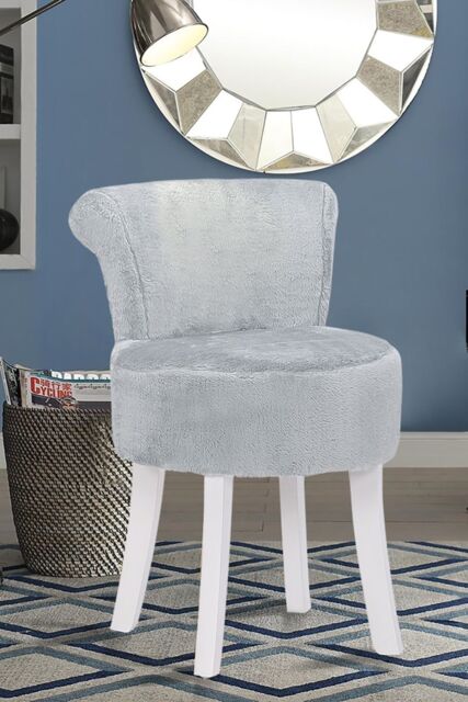 Living and Home Modern Plush Upholstered Dressing Footstool with White Legs in Grey - image 1