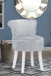 Living and Home Modern Plush Upholstered Dressing Footstool with White Legs in Grey - thumbnail 1