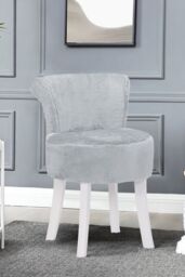 Living and Home Modern Plush Upholstered Dressing Footstool with White Legs in Grey - thumbnail 2