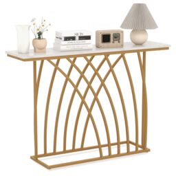 Costway Modern Console Table Faux Marble Narrow Entryway Hallway Table Accent Desk 120cm in White