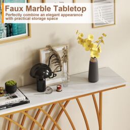 Costway Modern Console Table Faux Marble Narrow Entryway Hallway Table Accent Desk 120cm in White - thumbnail 8