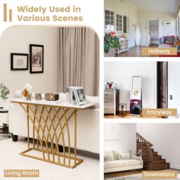 Costway Modern Console Table Faux Marble Narrow Entryway Hallway Table Accent Desk 120cm in White - thumbnail 6