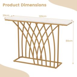 Costway Modern Console Table Faux Marble Narrow Entryway Hallway Table Accent Desk 120cm in White - thumbnail 2