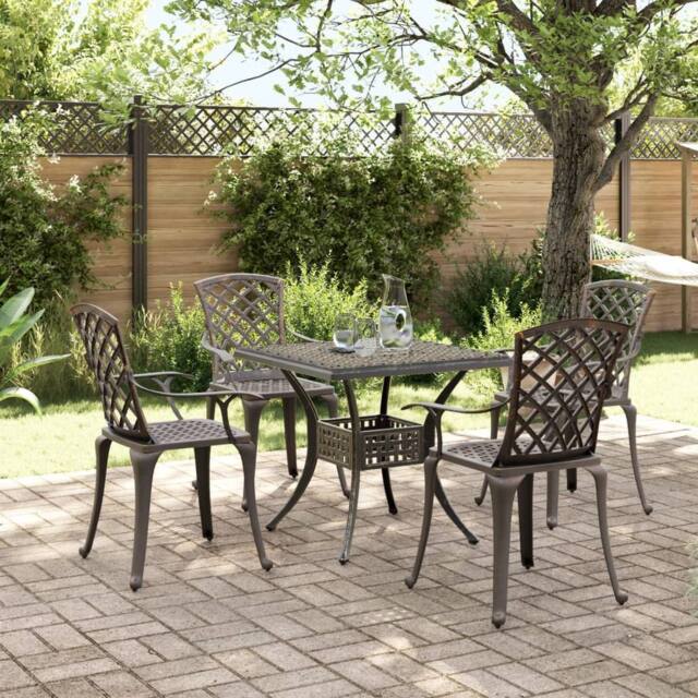 Berkfield Home 5 Piece Garden Dining Set Bronze Cast Aluminium in Brown - image 1