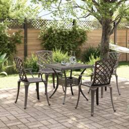 Berkfield Home 5 Piece Garden Dining Set Bronze Cast Aluminium in Brown - thumbnail 1